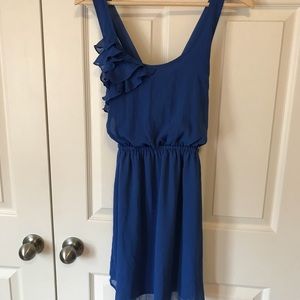 Bright blue cross strap dress.